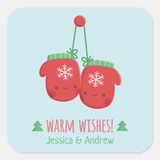 Warm Wensen Schattigee wanten kerstdecor Vierkante Sticker (Voorkant)