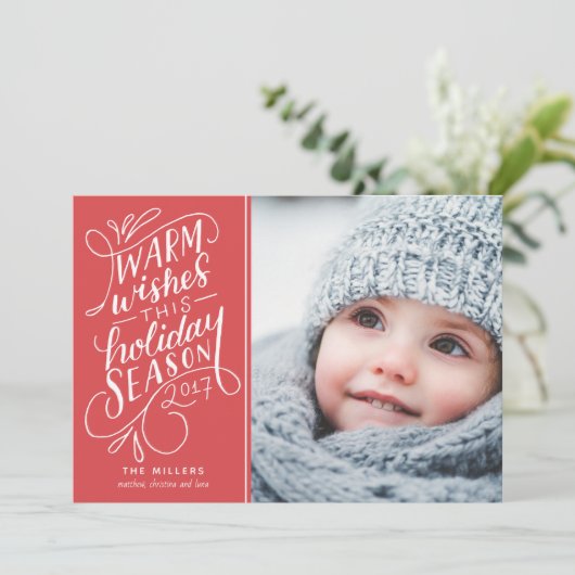 Warm wenst deze feestdag met 1-foto rood feestdagenkaart (Staand voorkant)