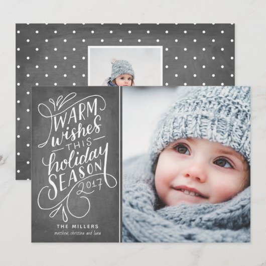 Warm wenst deze vakantiehandheld met 1 foto feestdagenkaart (Voorkant / Achterkant)