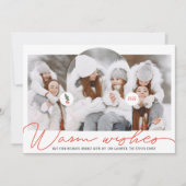 Warm wenst moderne boog 3 foto's rood schrift feestdagenkaart (Voorkant)