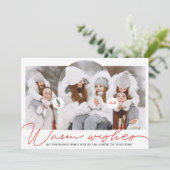 Warm wenst moderne boog 3 foto's rood schrift feestdagenkaart (Staand voorkant)