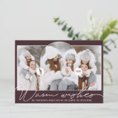 Warm wenst moderne boog met 3 foto's plat wit feestdagenkaart (Staand voorkant)