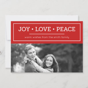 Warm wil Joy Love Peace Red Holiday Foto Feestdagenkaart