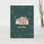 Warm wil Mideeuwse roze kerst-feestdag Feestdagen Kaart<br><div class="desc">Illustratie van een modern,  eeuwenoud huis met kerstverlichting en palmbomen.</div>