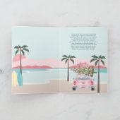 Warm wint tropische palmbomen en roze retrocar feestdagen kaart (Binnen)