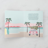 Warm wint tropische palmbomen en roze retrocar feestdagen kaart (Binnen)