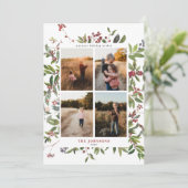 Warm Winter Berry Botanicals 4 Foto Holiday Kaart (Staand voorkant)