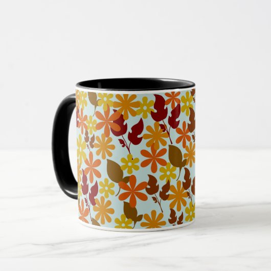 Warm Winter Floral Pattern – Cozy Retro Flower Mok (Voorkant links)
