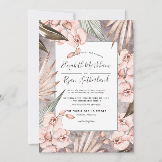 Warm Winter Orchid Wedding Invitation Kaart (Voorkant)