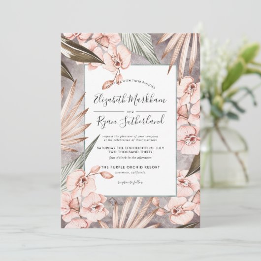 Warm Winter Orchid Wedding Invitation Kaart (Staand voorkant)