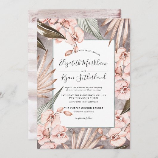 Warm Winter Orchid Wedding Invitation Kaart (Voorkant / Achterkant)