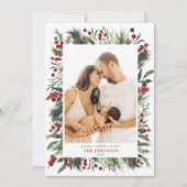 Warm Winter Pine Berry Natural Botanicals Foto Ho Feestdagenkaart (Voorkant)