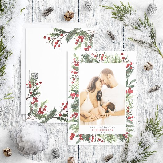 Warm Winter Pine Berry Natural Botanicals Foto Ho Feestdagenkaart