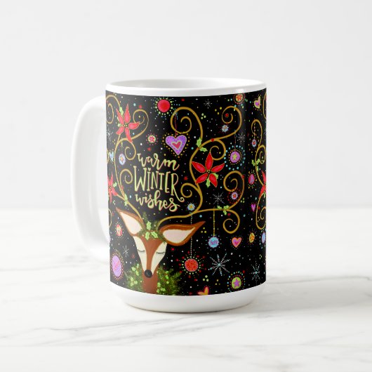 Warm Winter Wint schattig rendierontwerp Koffiemok (Voorkant links)