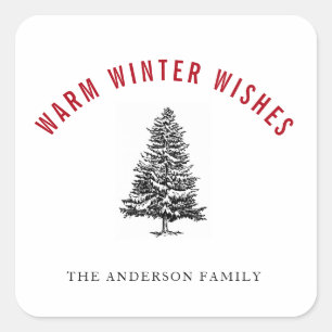 Warm Winter Wish Spruce Kerstmis Vierkante Sticker