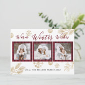 Warm Winter Wishes 3 Foto Collage Feestdagenkaart (Staand voorkant)