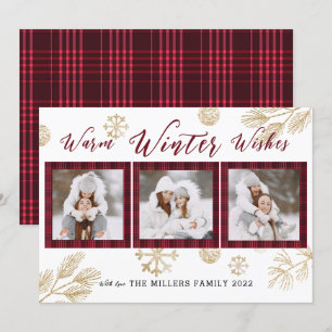 Warm Winter Wishes 3 Foto Collage Feestdagenkaart