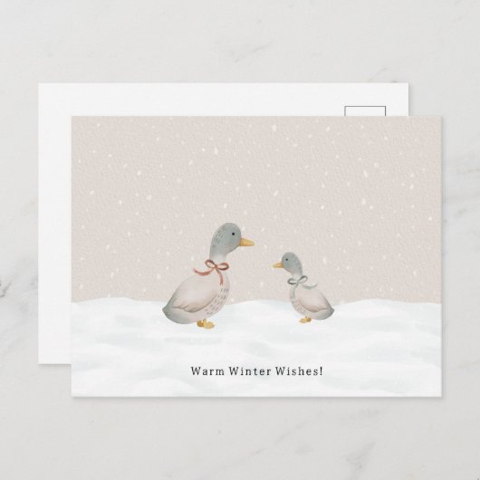Warm Winter Wishes Cute Ducks In The Snow Card Briefkaart (Voorkant / Achterkant)