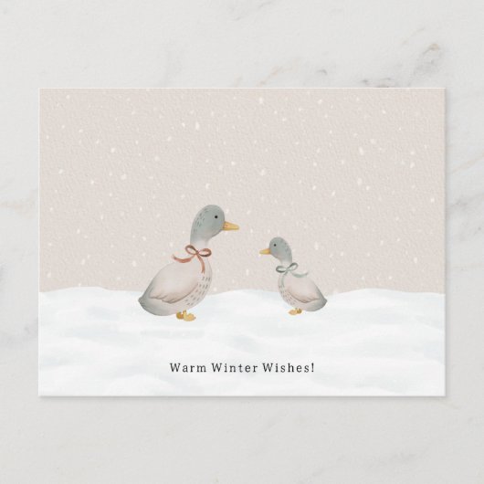 Warm Winter Wishes Cute Ducks In The Snow Card Briefkaart (Voorkant)