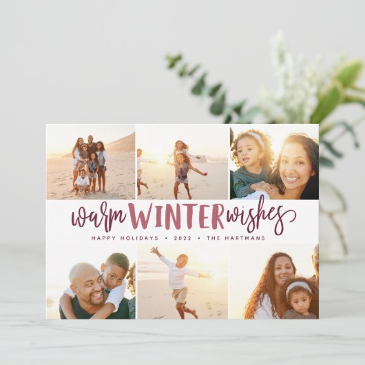 Warm Winter Wishes | Fotocollage Feestdagenkaart (Staand voorkant)