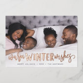 Warm Winter Wishes | Horizontale foto Folie Feestdagenkaart (Voorkant)