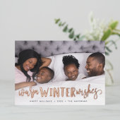 Warm Winter Wishes | Horizontale foto Folie Feestdagenkaart (Staand Voorkant)