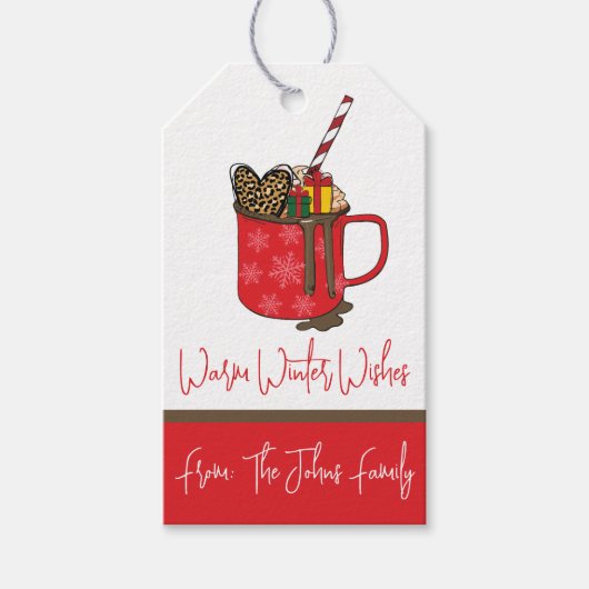 Warm Winter Wishes Hot Cocoa Holiday Thema Cadeaulabel (Voorkant)