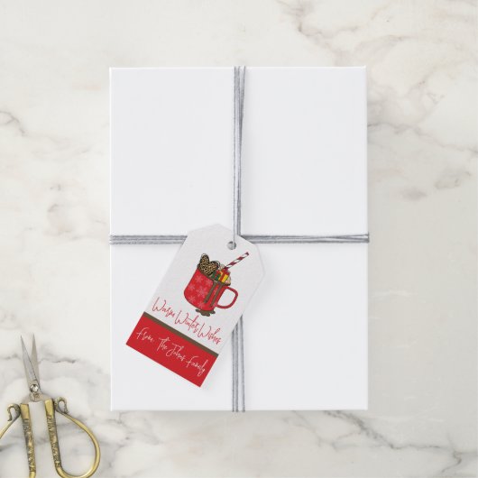 Warm Winter Wishes Hot Cocoa Holiday Thema Cadeaulabel (Met Touw)