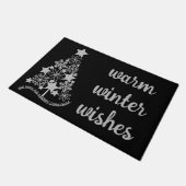 Warm Winter Wishes kerstboom Zwarte Doormat Deurmat (Schuin)