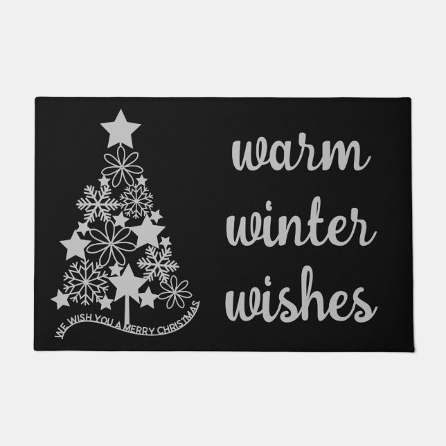Warm Winter Wishes kerstboom Zwarte Doormat Deurmat (Voorkant)