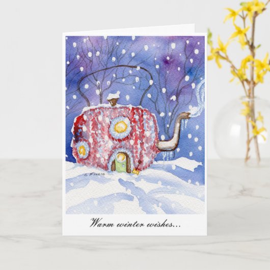 "Warm Winter Wishes" Notecard Kaart (Gele Bloem)