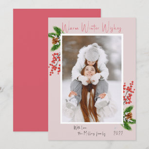 Warm Winter Wishes Single Photo Holiday Card Feestdagenkaart