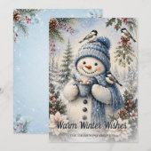 Warm Winter Wishes Sneeuwman Heet Chocolade Waterv Feestdagenkaart (Voorkant / Achterkant)