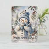 Warm Winter Wishes Sneeuwman Heet Chocolade Waterv Feestdagenkaart (Staand voorkant)