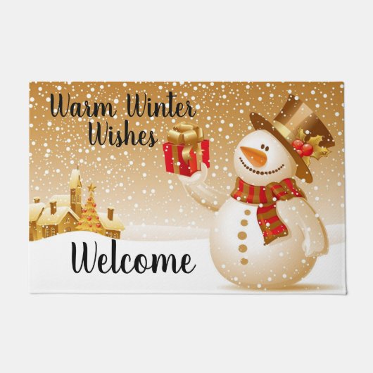 Warm Winter Wishes Snowman Deurmat (Voorkant)