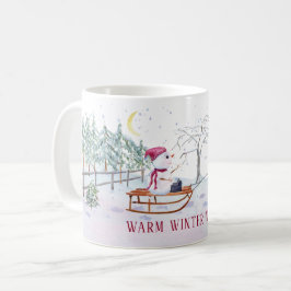 Warm Winter Wishes Snowman en Baby on Sled Koffiemok
