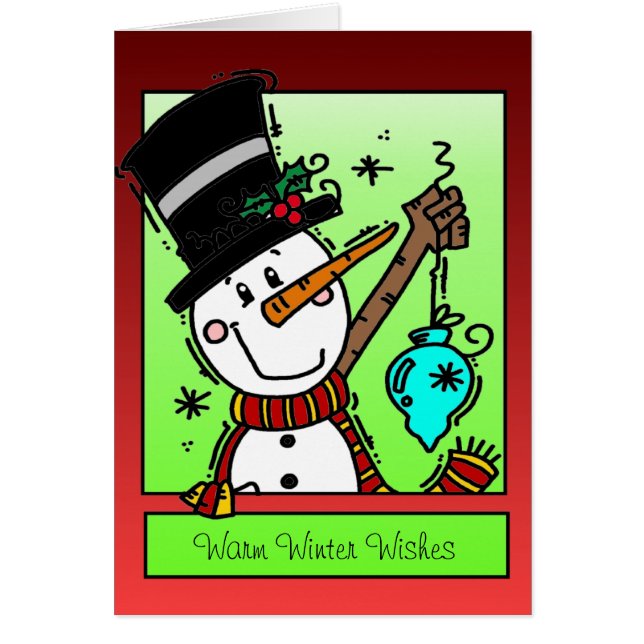 Warm Winter Wishes Snowman Holiday Greeting Kaart (Voorkant)
