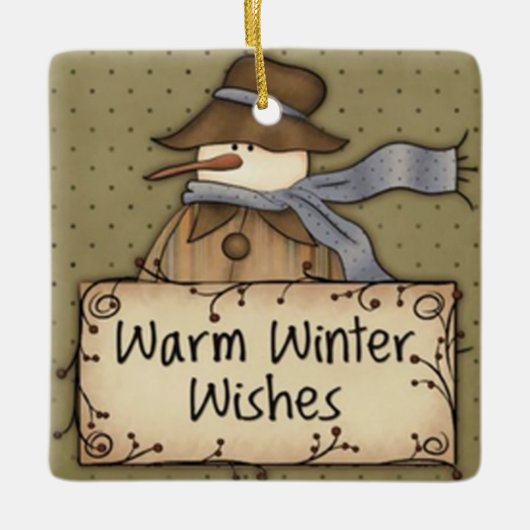 Warm Winter Wishes Snowman Keramisch Ornament (Voorkant)