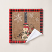 Warm Winter Wishes - Snowman - Red Pset Bad Handdoek (Wasdoekje)