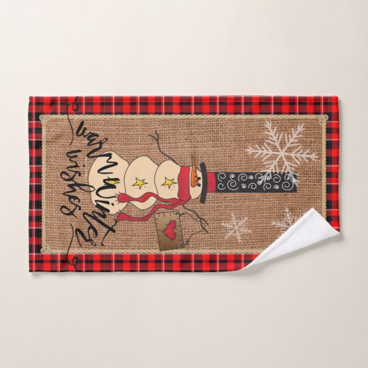 Warm Winter Wishes - Snowman - Red Pset Bad Handdoek (Handdoek)