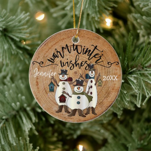 Warm Winter Wishes - Snowmen Keramisch Ornament (Boom)