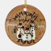 Warm Winter Wishes - Snowmen Keramisch Ornament (Voorkant)
