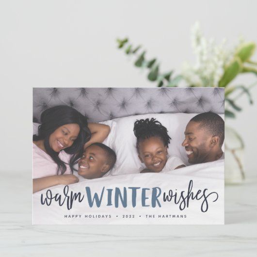 Warm Winter Wishes | Volledige foto Feestdagenkaart (Staand voorkant)