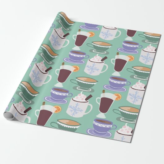 Warm Wintery Drinken Print Cadeaupapier (Uitgerold)