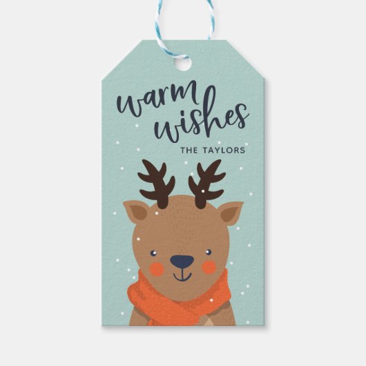 Warm Wish | Gepersonaliseerd kerstrenrendiertje Cadeaulabel (Voorkant)