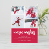 Warm Wish | Moderne vier foto Feestdagenkaart (Staand voorkant)