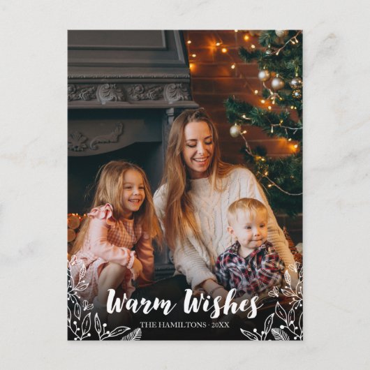 Warm Wish White Script Photo met Kerstmis Briefkaart (Voorkant)