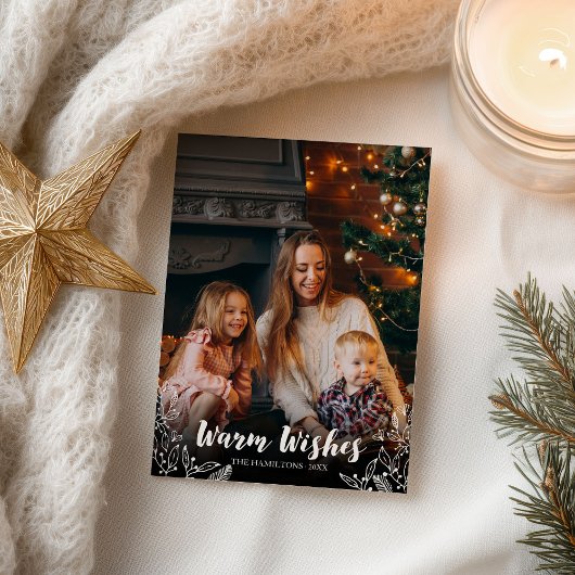 Warm Wish White Script Photo met Kerstmis Briefkaart