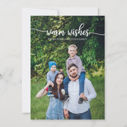 Warm Wish White Script Unieke kerstfoto Kaart (Voorkant)