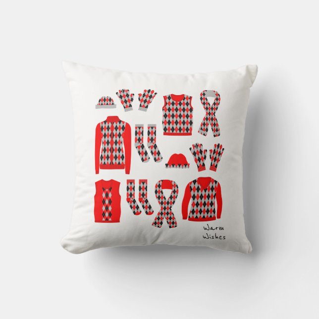 Warm Wishes Argyle Patroon Items Kussen - Rood (Voorkant)